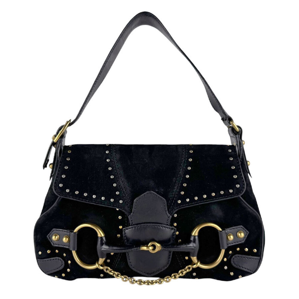 Gucci GUCCI Handbag Horsebit Suede Leather Black Women's 114915 z10560